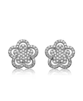 Genevive Sterling Silver In White Gold Plating Cubic Zirconia Double flower Stud Earrings