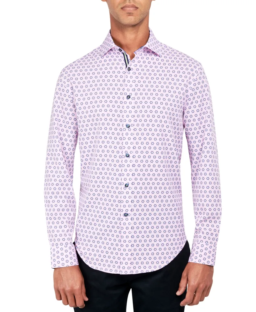Society of Threads Men's Regular-Fit Non-Iron Performance Stretch Star Geo-Print Button-Down Shirt