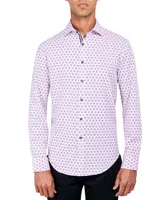 Society of Threads Men's Regular-Fit Non-Iron Performance Stretch Star Geo-Print Button-Down Shirt