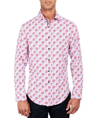 Society of Threads Men's Regular-Fit Non-Iron Performance Stretch Flower-Print Button-Down Shirt