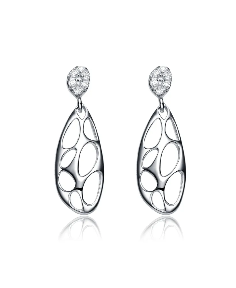 Genevive Sterling Silver Cubic Zirconia Oval Drop Lace Design Earrings