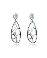 Genevive Sterling Silver Cubic Zirconia Oval Drop Lace Design Earrings