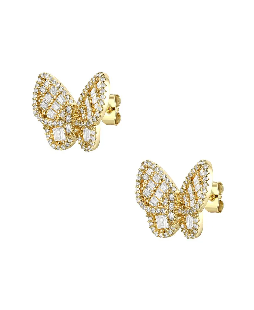 Genevive 14k Yellow Gold Plated Sterling Silver with Cubic Zirconia Clusters Butterfly Stud Earrings