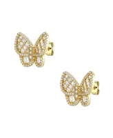 Genevive 14k Yellow Gold Plated Sterling Silver with Cubic Zirconia Clusters Butterfly Stud Earrings