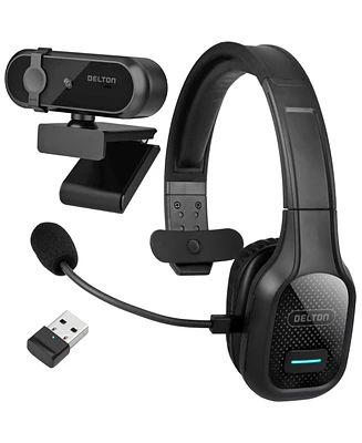 Delton 20X Professional Computer Headset w/ Auto Pairing Usb Dongle and 1080p Webcam