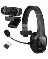 Delton 20X Professional Computer Headset w/ Auto Pairing Usb Dongle and 1080p Webcam