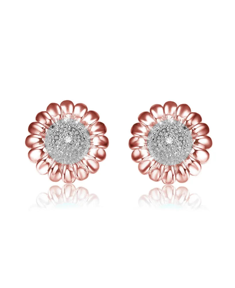 Genevive Sterling Silver Clear Round Cubic Zirconia Stud Earrings