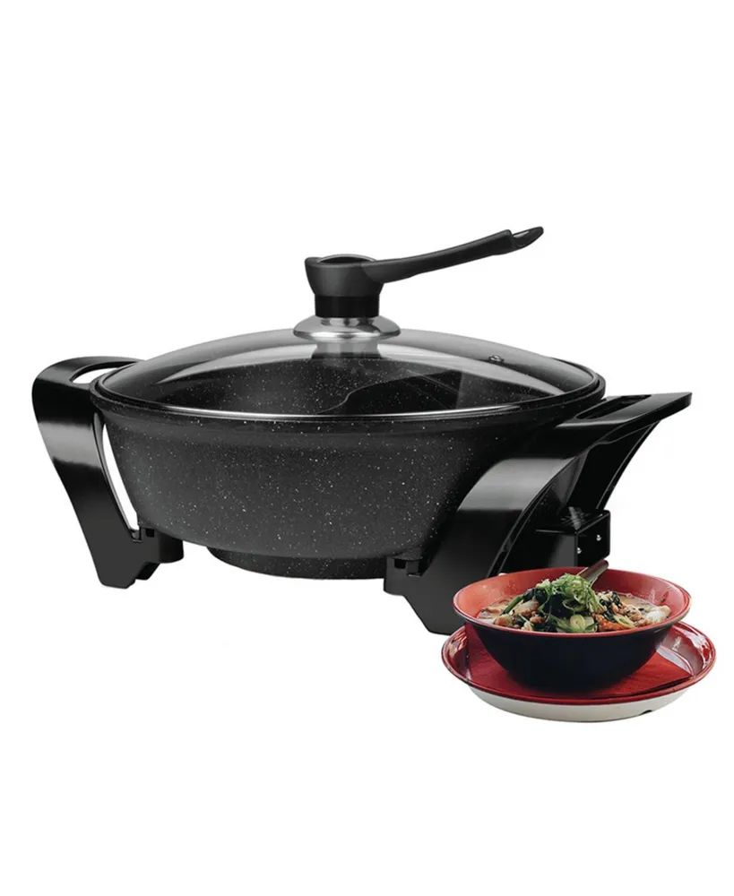 Brentwood Electric Non-Stick 6Qt Shabu Shabu Pot with Divider in Black