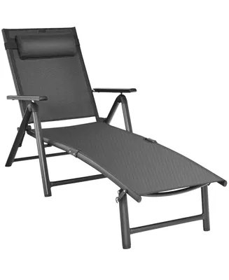 Costway Patio Chaise Lounge Chair Recliner Aluminum Adjustable Headrest Pillow