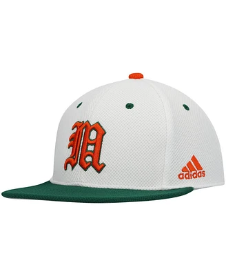 Men's adidas White, Green Miami Hurricanes On-Field Baseball Fitted Hat