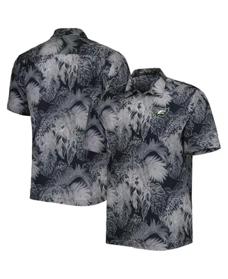 Men's Tommy Bahama Black Philadelphia Eagles Coast Luminescent Fronds Camp IslandZone Button-Up Shirt