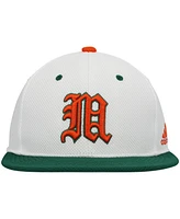 Men's adidas White, Green Miami Hurricanes On-Field Baseball Fitted Hat