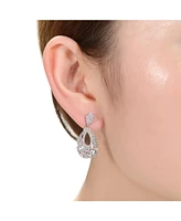 Genevive Captivating Sterling Silver Pear Shape Drop Earrings with Baguette and Round Cubic Zirconia