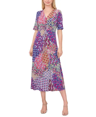 Msk Women's Mixed-Print Twist-Front Midi Dress