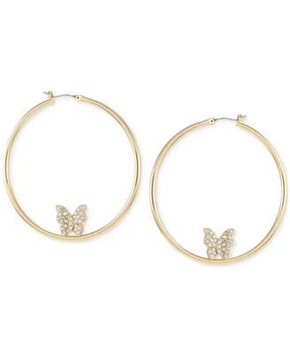 Guess Gold-Tone Large Pave Butterfly Hoop Earrings, 2.5"