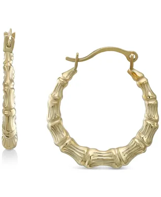 Bamboo Shaped Small Hoop Earrings in 10k Gold, 5/8"