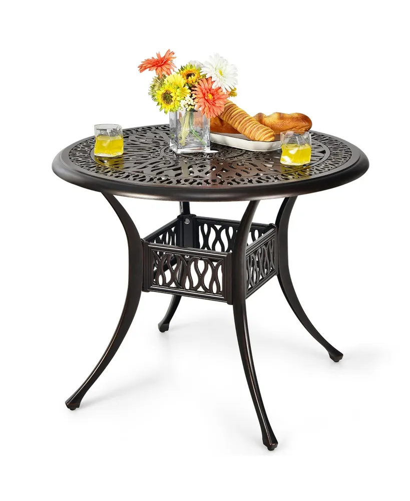 Costway 36'' Patio Round Dining Bistro Table Cast W/2'' Umbrella Hole