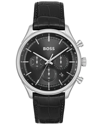 Hugo Boss Men's Gregor Quartz Chronograph Mock Genuine-Grained Leather Strap Watch 45mm