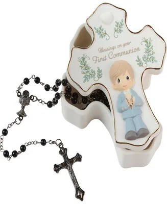 Precious Moments 222408 Blessings On Your First Communion Boy Bisque Porcelain and Plastic Rosary Box with Rosary