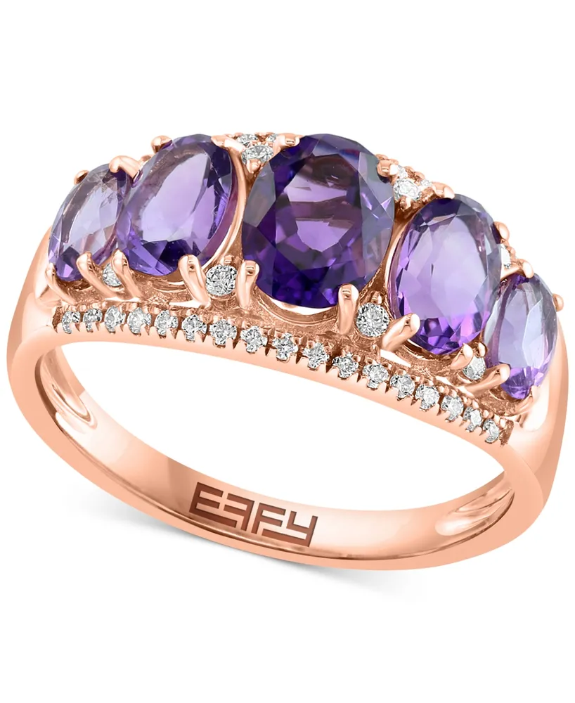 Effy Amethyst (2 ct. t.w.) & Diamond (1/5 ct. t.w.) Oval Five Stone Ring in 14k Rose Gold