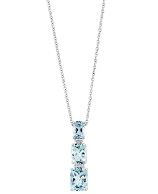 Effy Aquamarine (2-7/8 ct. t.w) & Diamond (1/20 ct. t.w.) Graduated 18" Pendant Necklace in 14k White Gold