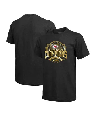 Men's Majestic Threads Black Kansas City Chiefs Super Bowl Lvii Champions Luxe Foil Tri-Blend T-shirt