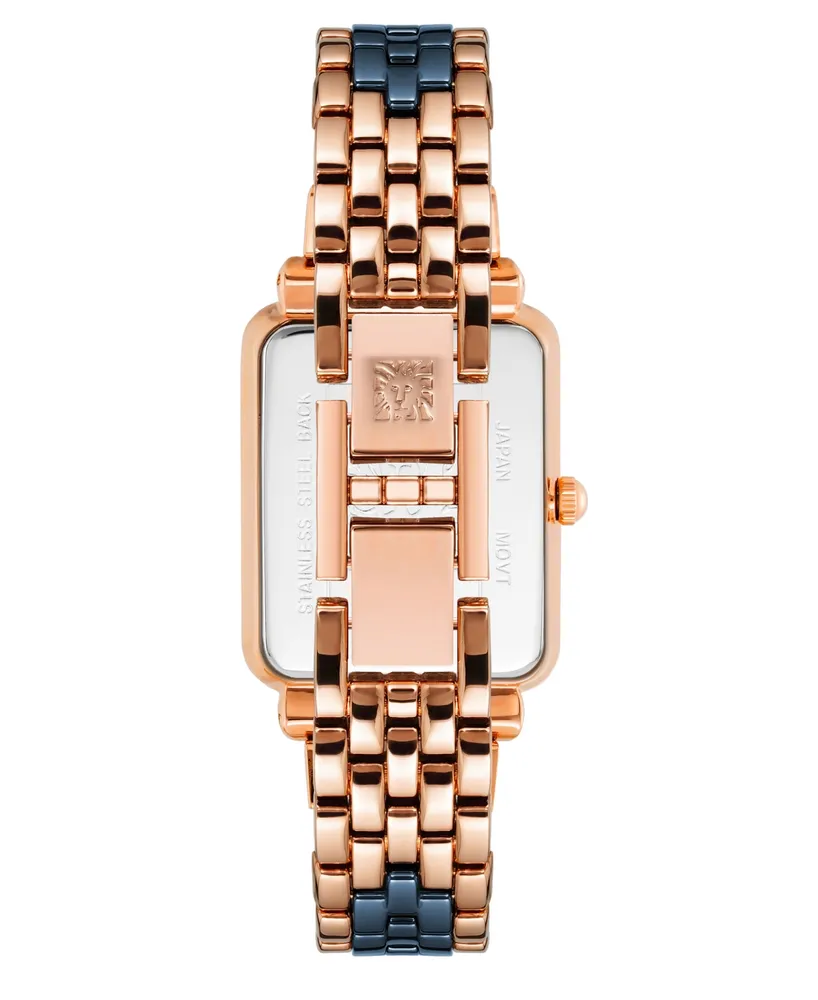 Anne Klein Women's Three Hand Quartz Rose Gold-tone Alloy and Navy Ceramic Link Bracelet Watch, 32mm - Rose Gold