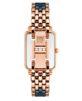 Anne Klein Women's Three Hand Quartz Rose Gold-tone Alloy and Navy Ceramic Link Bracelet Watch, 32mm - Rose Gold