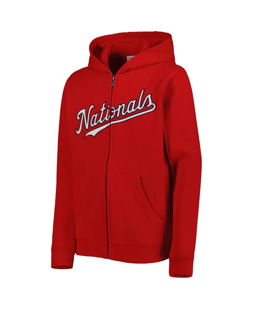 Big Boys Red Washington Nationals Wordmark Full-Zip Fleece Hoodie