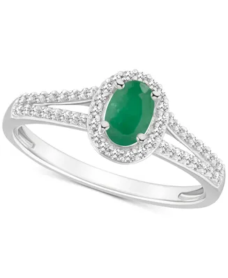 Sapphire (5/8 ct. t.w.) & Diamond (1/4 Oval Halo Split Shank Ring Sterling Silver (Also Ruby Emerald)