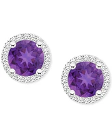 Amethyst (1-1/2 ct. t.w.) & Diamond (1/5 Halo Stud Earrings Sterling Silver (Also Citrine, Garnet, Peridot, Blue Topaz)