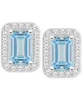 Aquamarine (1 ct. t.w.) & Diamond (1/5 Stud Earrings Sterling Silver (Also Opal)