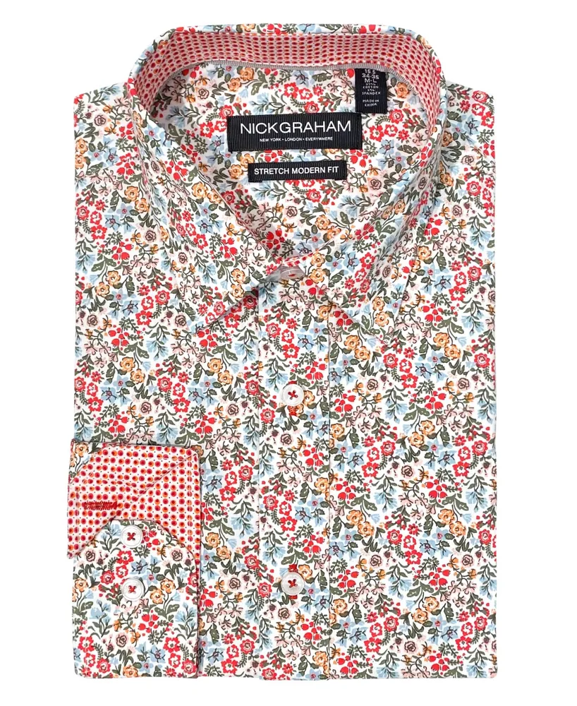 Nick Graham Men's Modern Fit Wildflower Floral Dress Shirt