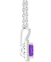 Amethyst (1-1/2 ct. t.w.) & Diamond (1/6 Cushion Halo 18" Pendant Necklace Sterling Silver (Also Citrine, Garnet, Peridot, Blue Topa