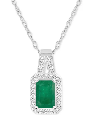 Emerald (1/2 ct. t.w.) & Diamond (1/8 Halo 18" Pendant Necklace Sterling Silver (Also Ruby Sapphire)