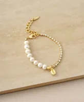 Ettika Cowrie Shell, Cultivated Freshwater Pearl Glass Bracelet - Gold