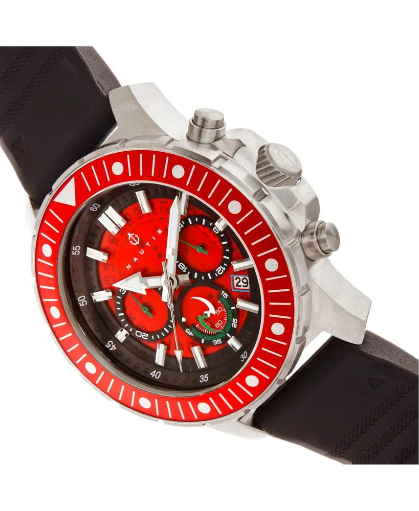 Nautis Men Caspian Rubber Watch - Black/Red, 45mm