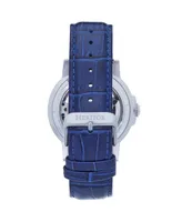 Heritor Automatic Men Xander Leather Watch - Silver/Blue, 45mm