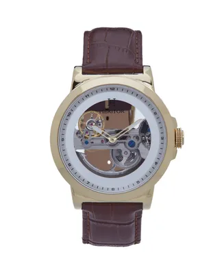 Heritor Automatic Men Xander Leather Watch - Gold/Brown, 45mm