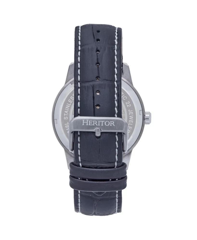 Heritor Automatic Men Davies Leather Watch - Silver/White, 44mm