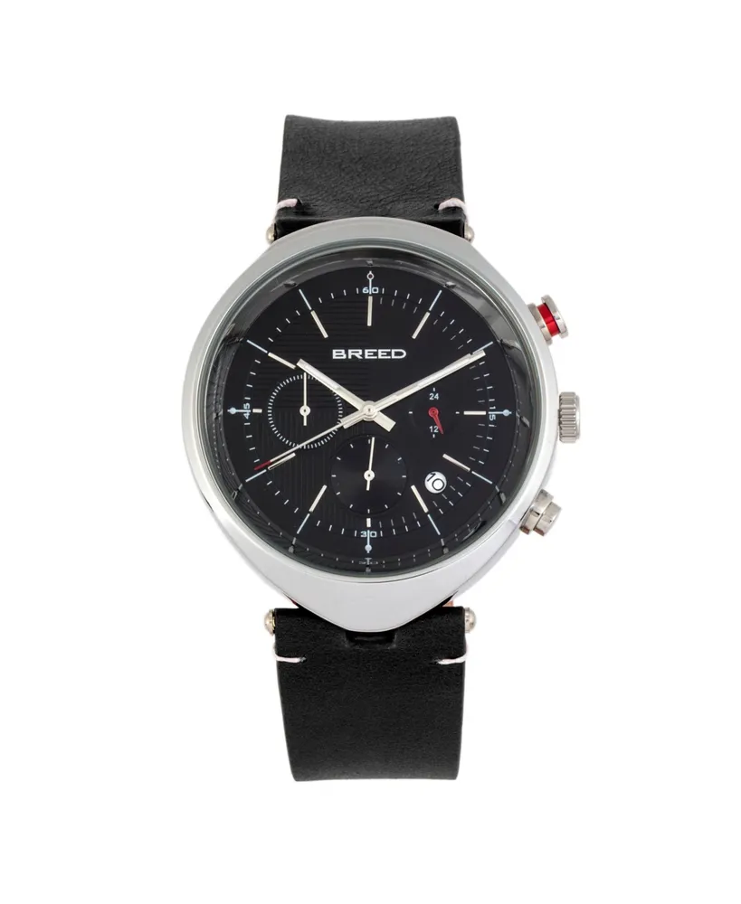 Breed Men Tempest Leather Watch - Black, 43mm