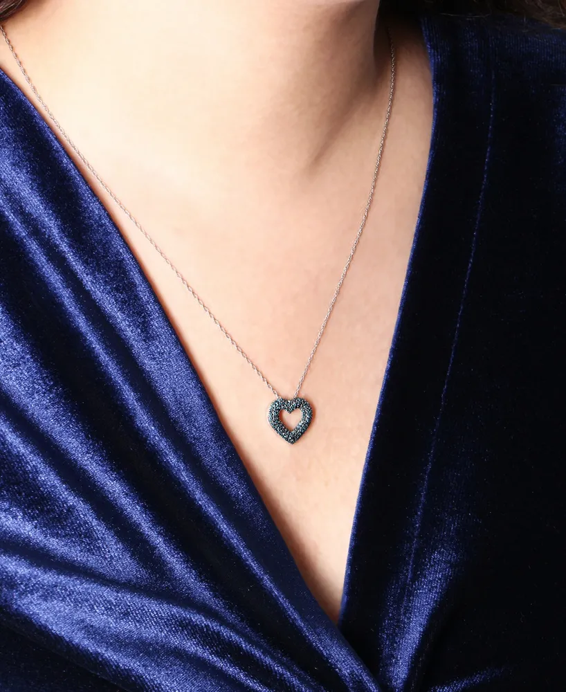 Blue Diamond Heart 18" Pendant Necklace (1/2 ct. t.w.) in Sterling Silver