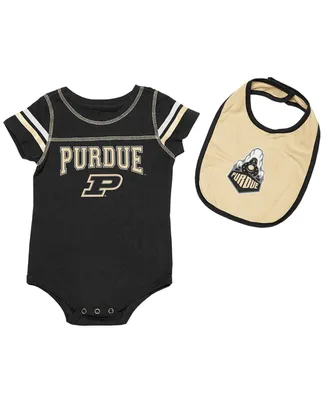 Newborn and Infant Boys and Girls Colosseum Black, Gold Purdue Boilermakers Chocolate Bodysuit and Bib Set