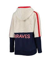 Women's G-iii 4Her by Carl Banks Oatmeal, Navy Atlanta Braves Shuffle It Raglan Full-Zip Hoodie
