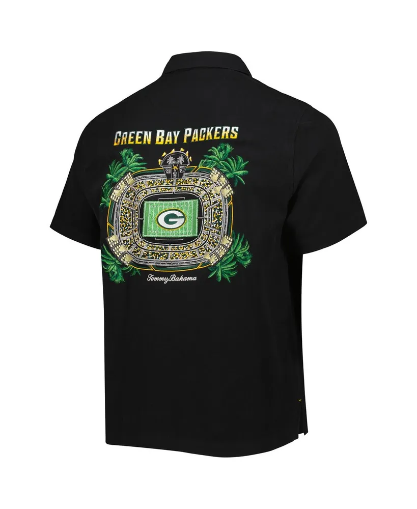 Men's Tommy Bahama Black Green Bay Packers Top of Your Game Camp Button-Up Shirt