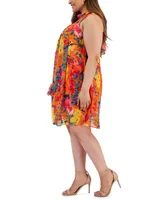 Robbie Bee Plus Printed Chiffon Mock-Neck Dress