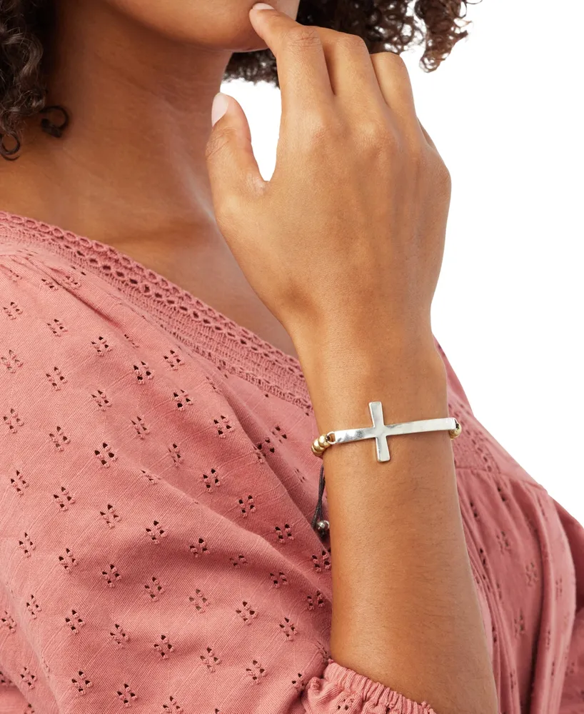 Lucky Brand Two-Tone Cross Pendant Beaded Bracelet