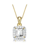 Genevive Sterling Silver White Gold Plating Cubic Zirconia Asscher Cut Drop Pendant