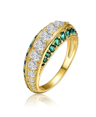 Genevive Sterling Silver 14K Gold Plated and Sapphire Cubic Zirconia Coctail Ring
