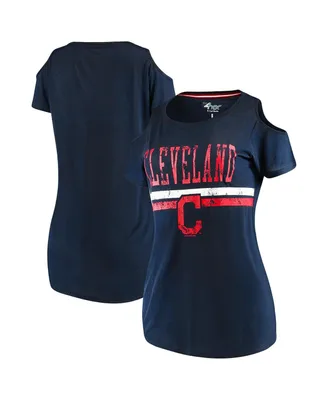 Women's G-iii 4Her by Carl Banks Navy Cleveland Indians Clear The Bases Cold Shoulder Scoop neck T-shirt